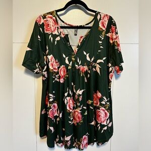 Women’s Blouse - floral print with green base